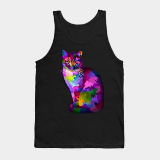 Colorful cool cat sitting and looking Tank Top